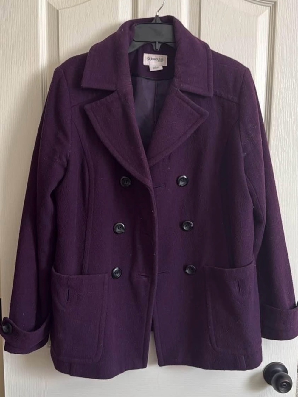 St. John's Bay Women's Double-Breasted Dark Purple Peacoat